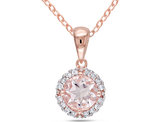 4/5 Carat (ctw) Morganite Halo Pendant Necklace with Diamonds 1/10 Carat (ctw) in Rose Pink Plated Sterling Silver and Chain